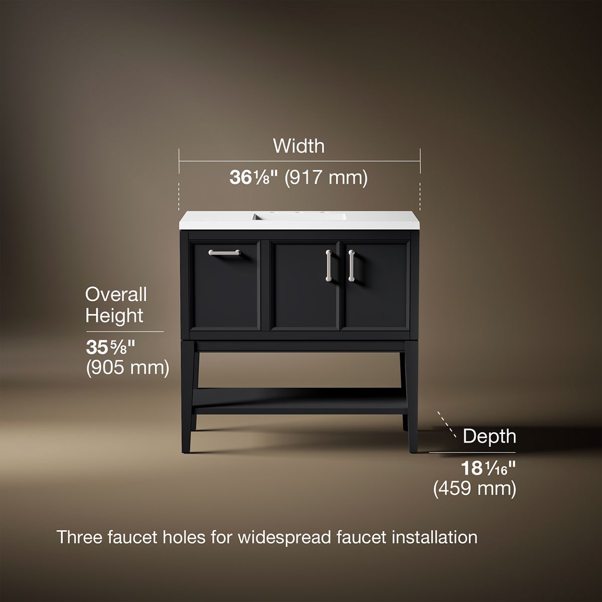 3/4 view of product with dimensions