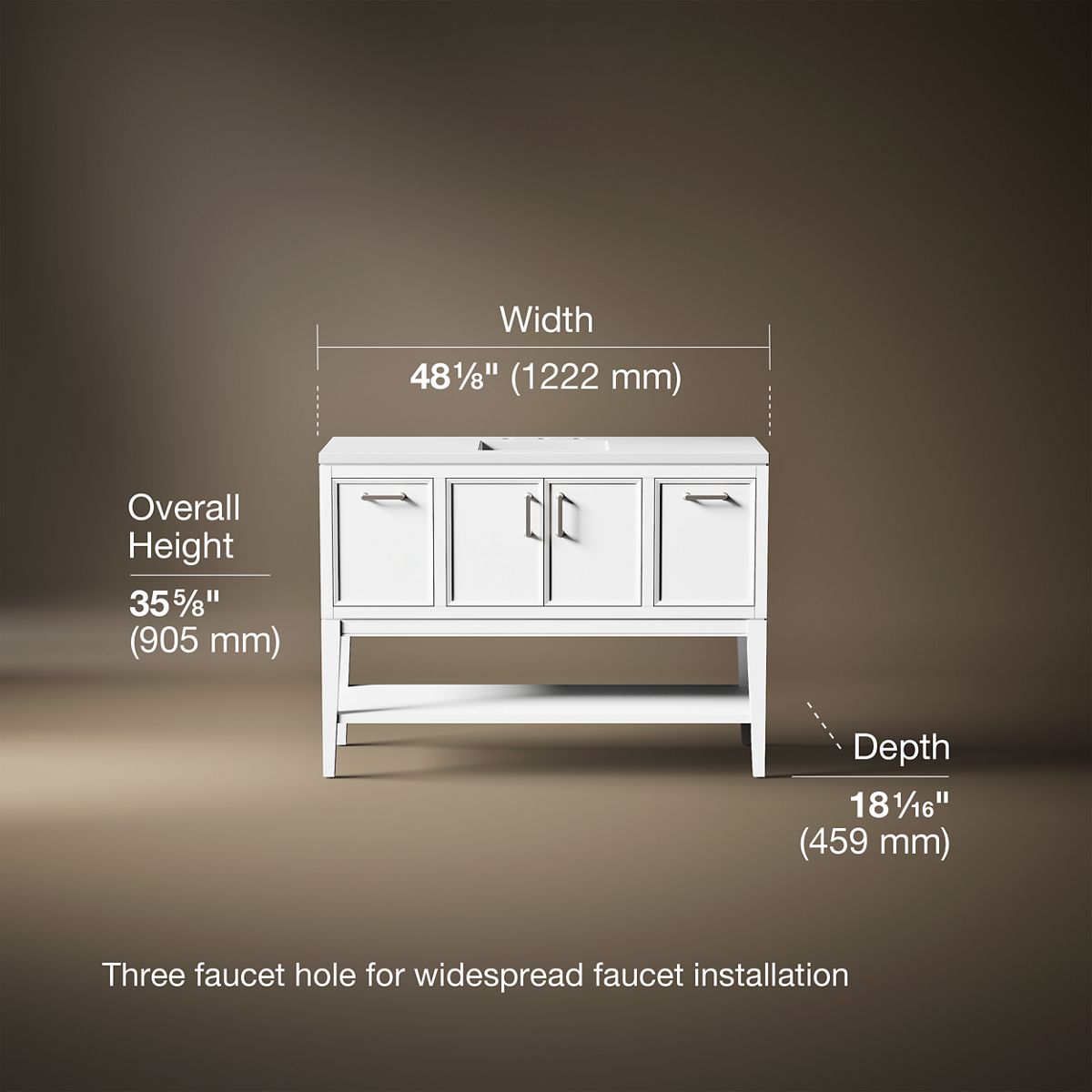 3/4 view of product with dimensions