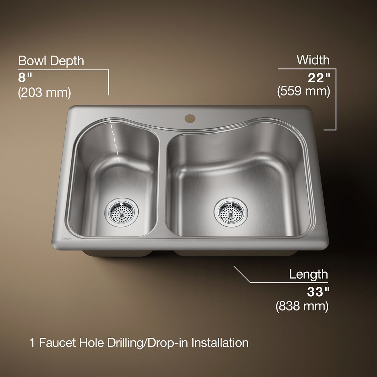 3/4 view of product with dimensions