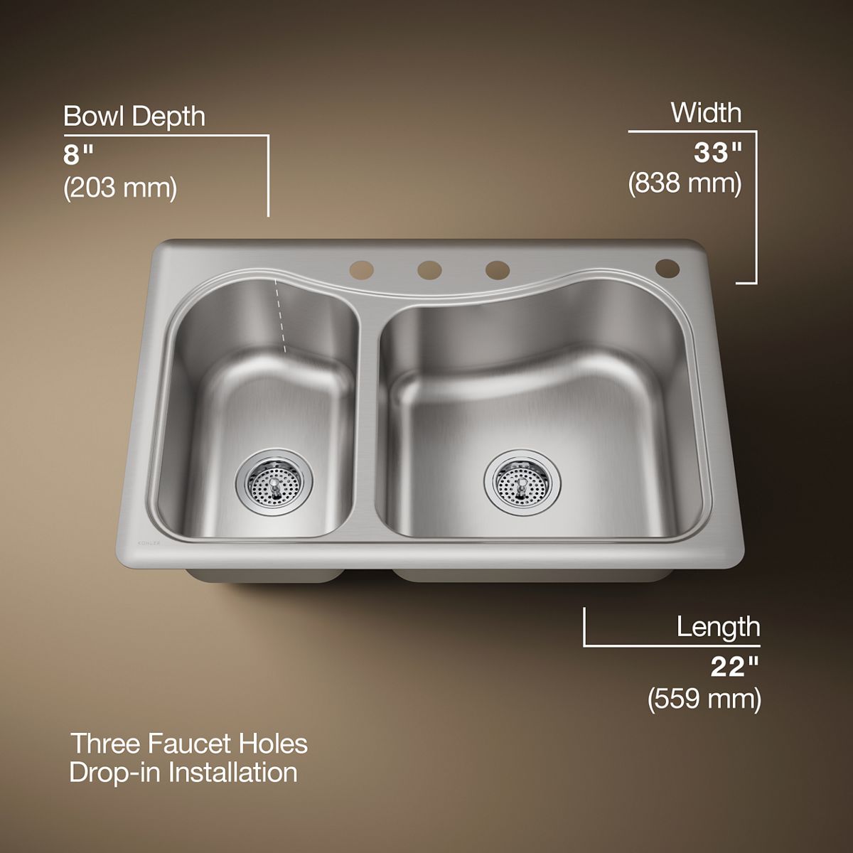 3/4 view of product with dimensions