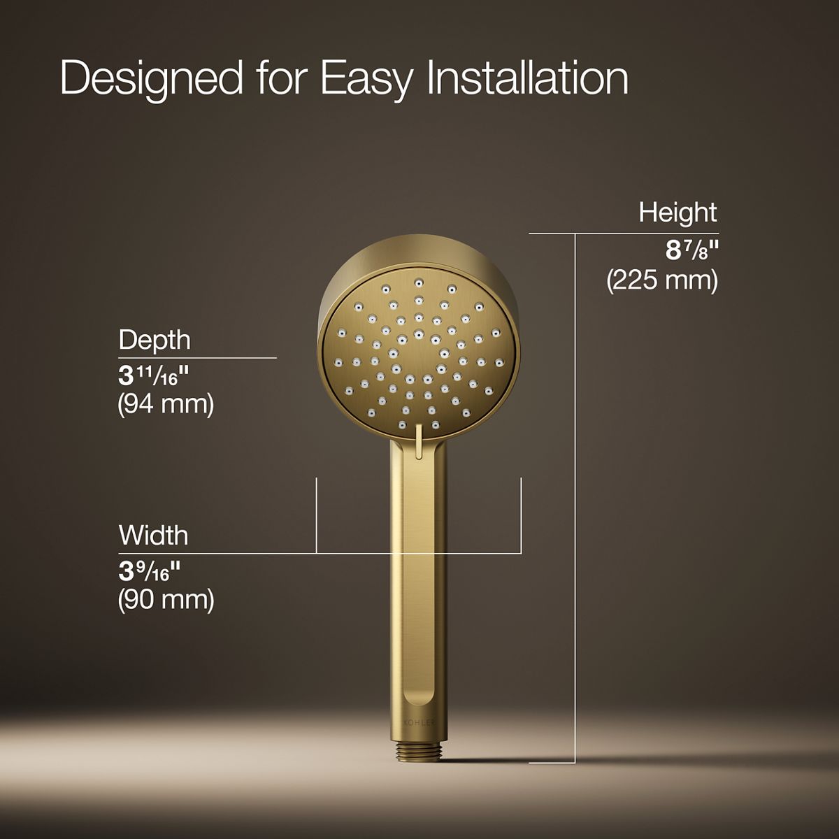 3/4 view of product with dimensions