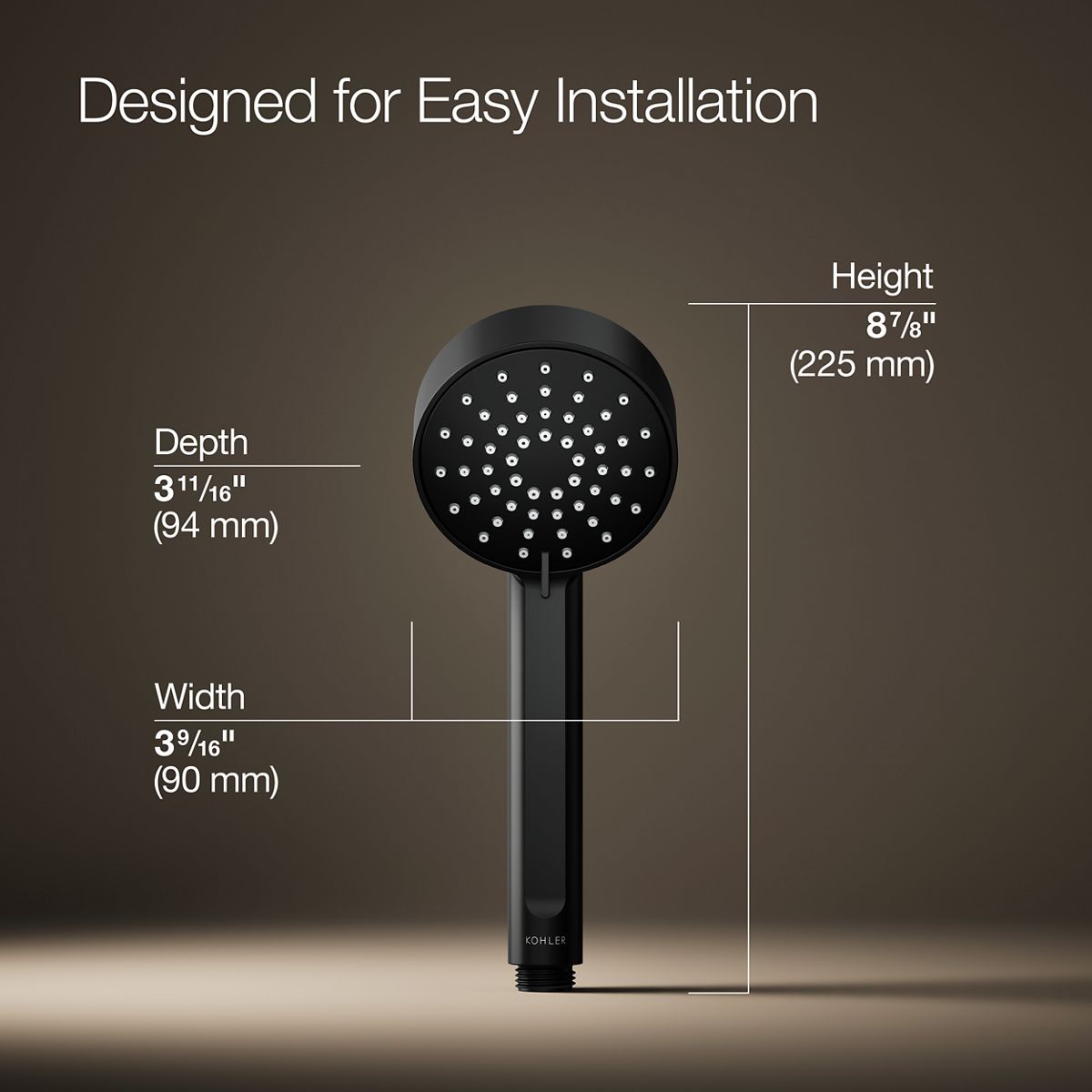 3/4 view of product with dimensions