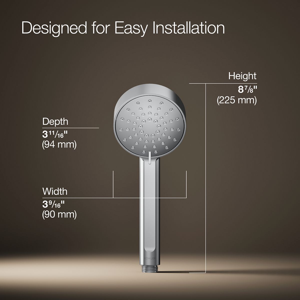 3/4 view of product with dimensions
