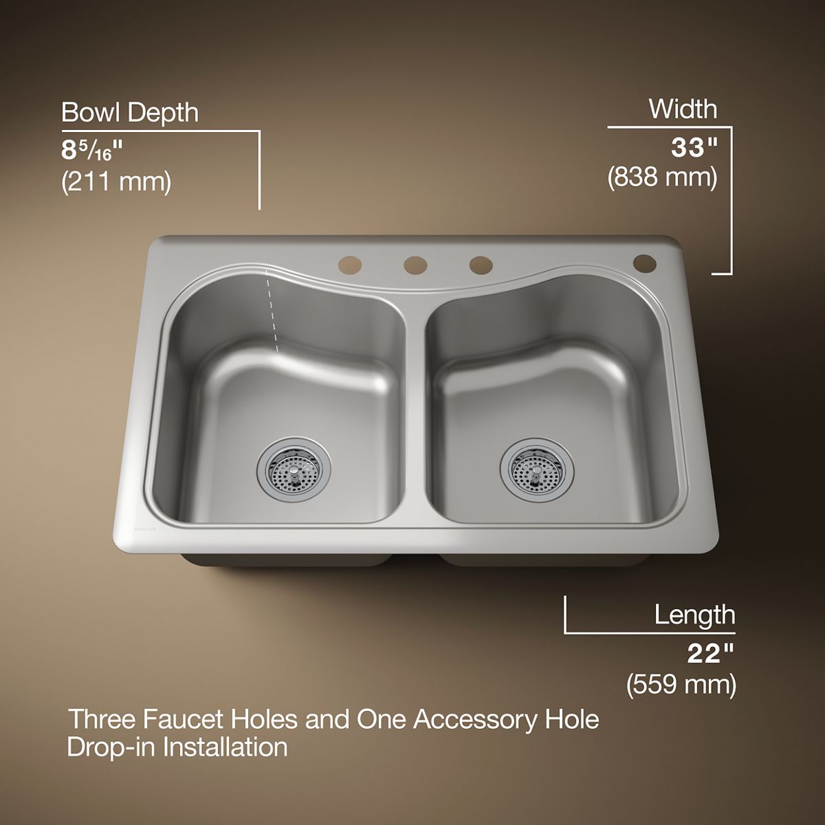 3/4 view of product with dimensions