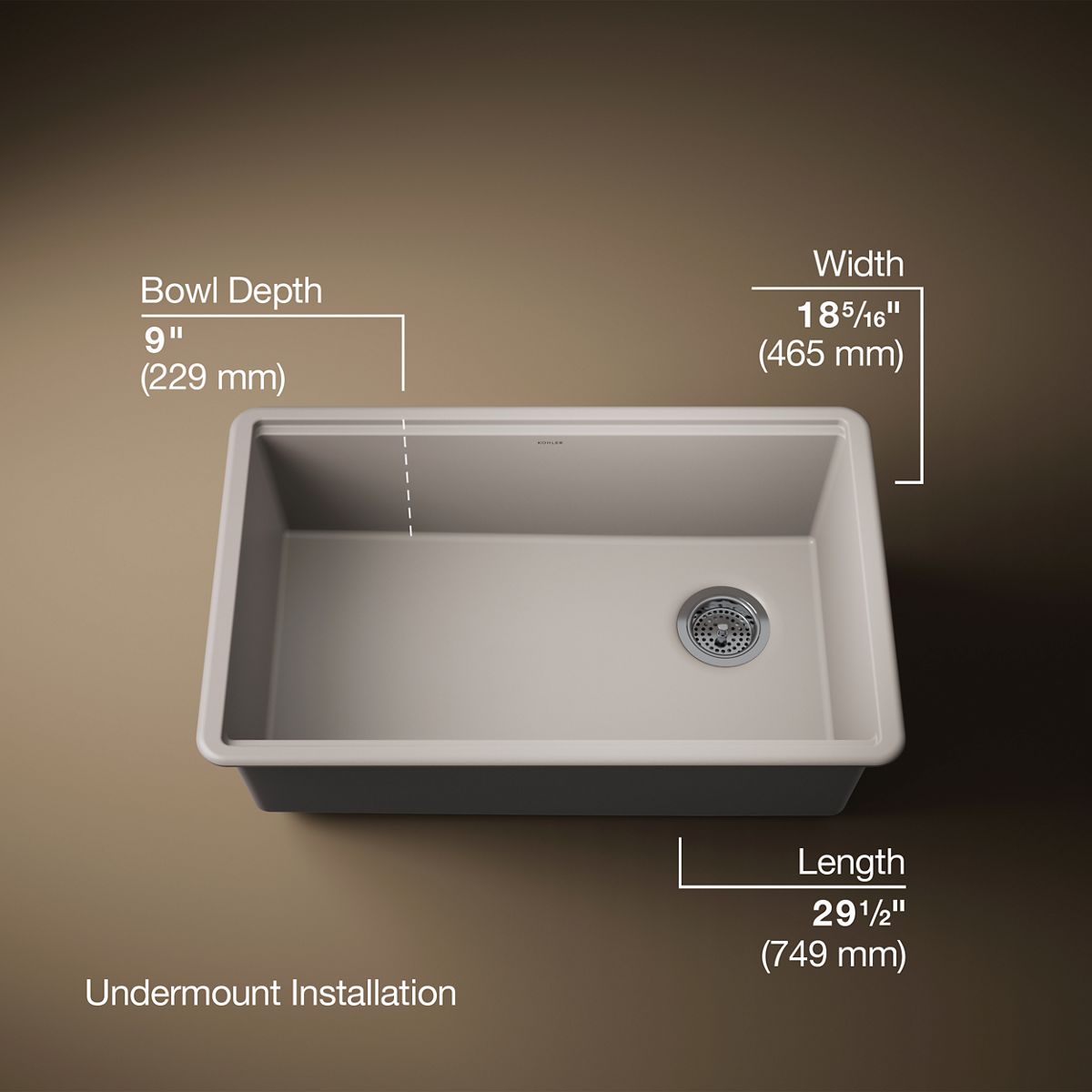 3/4 view of product with dimensions