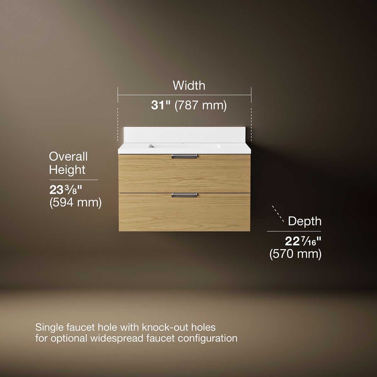 3/4 view of product with dimensions