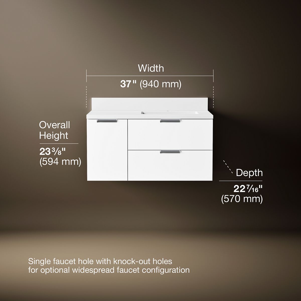3/4 view of product with dimensions