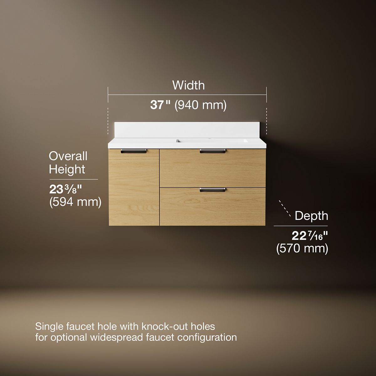 3/4 view of product with dimensions