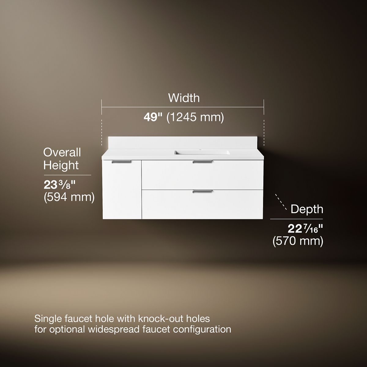 3/4 view of product with dimensions