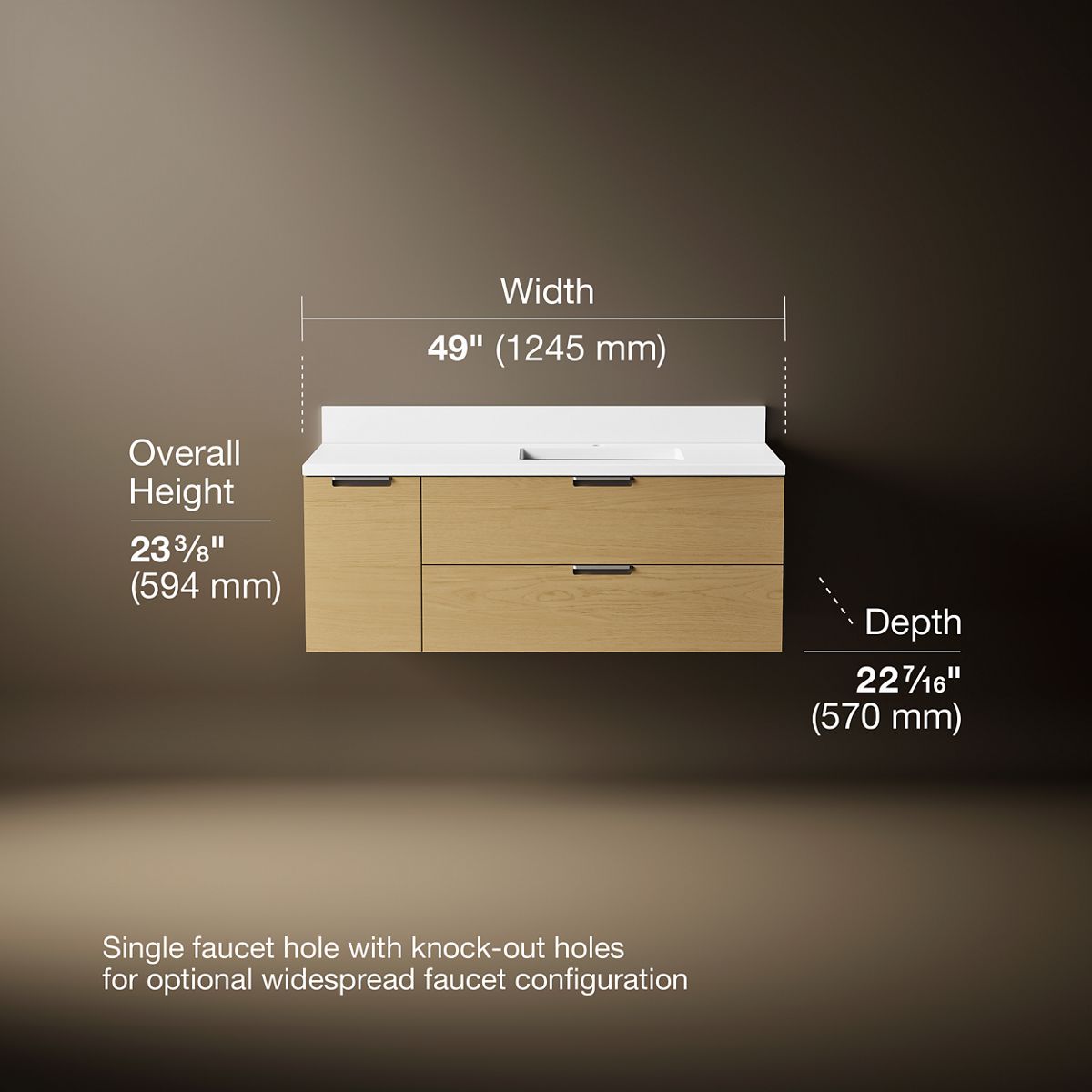 3/4 view of product with dimensions