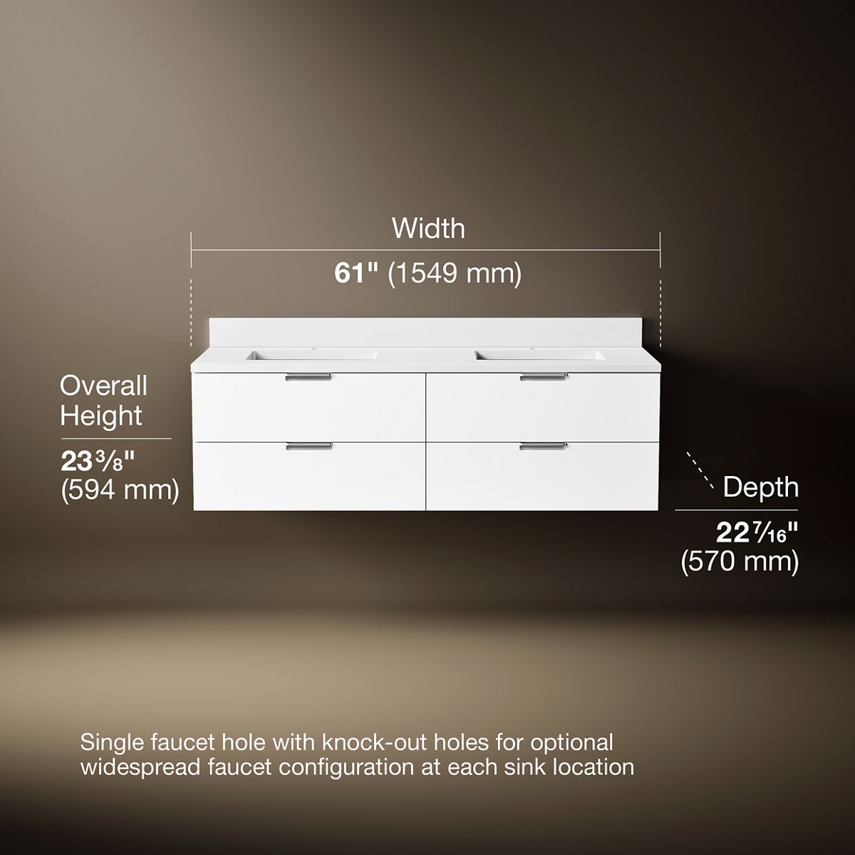 3/4 view of product with dimensions