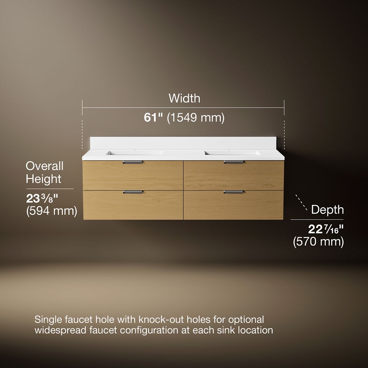 3/4 view of product with dimensions