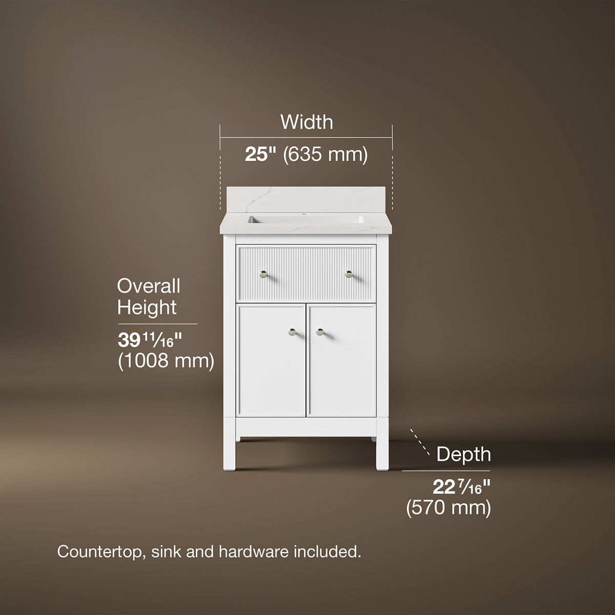 3/4 view of product with dimensions