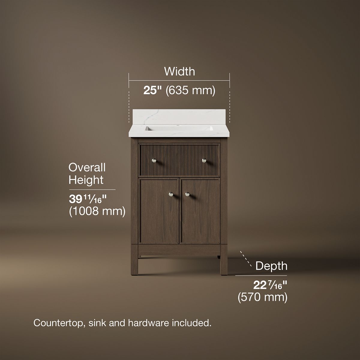 3/4 view of product with dimensions