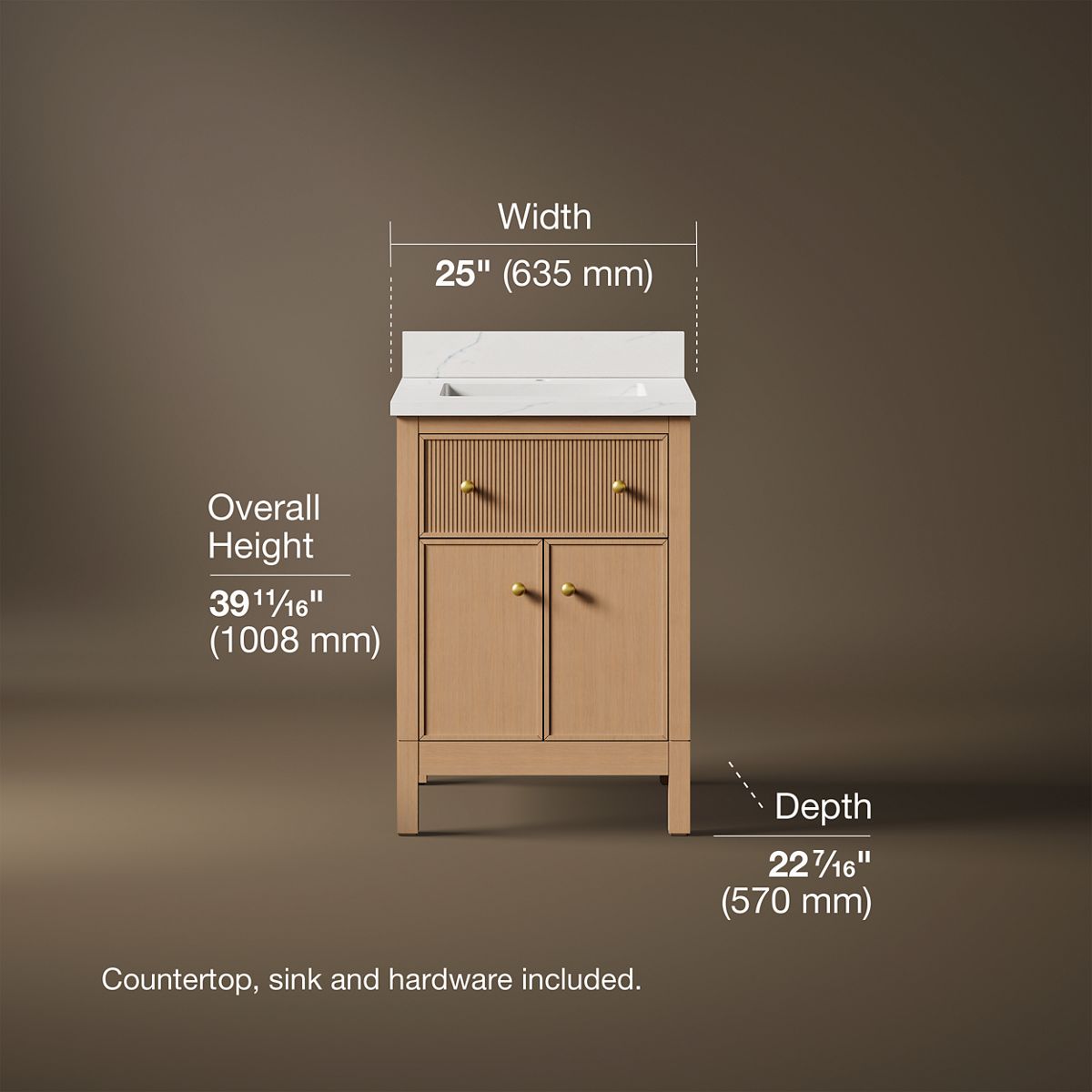 3/4 view of product with dimensions