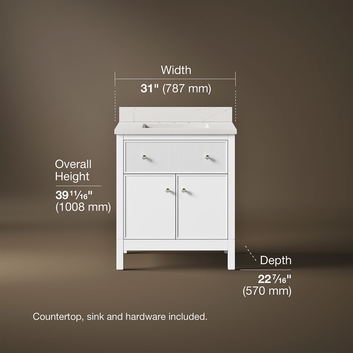 3/4 view of product with dimensions