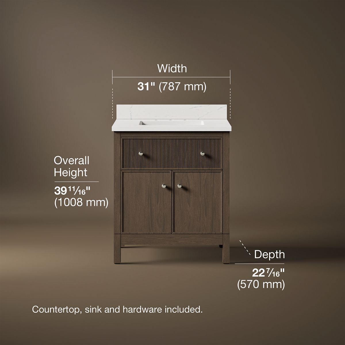 3/4 view of product with dimensions