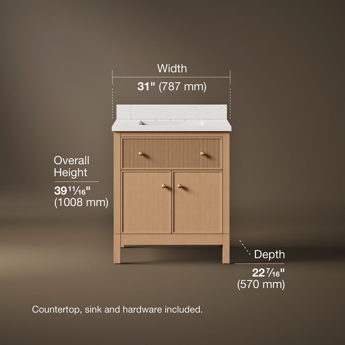 3/4 view of product with dimensions