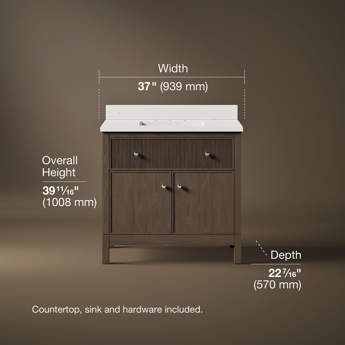 3/4 view of product with dimensions