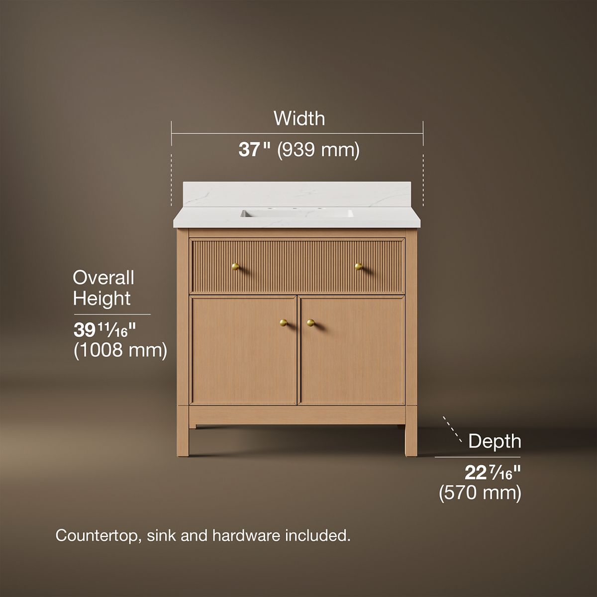 3/4 view of product with dimensions