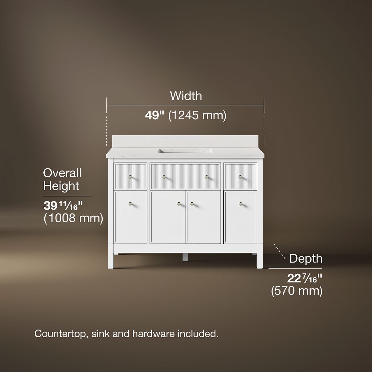 3/4 view of product with dimensions