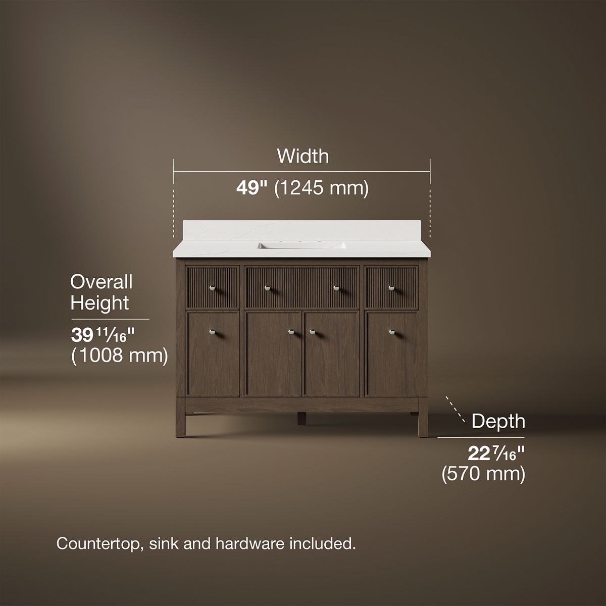 3/4 view of product with dimensions
