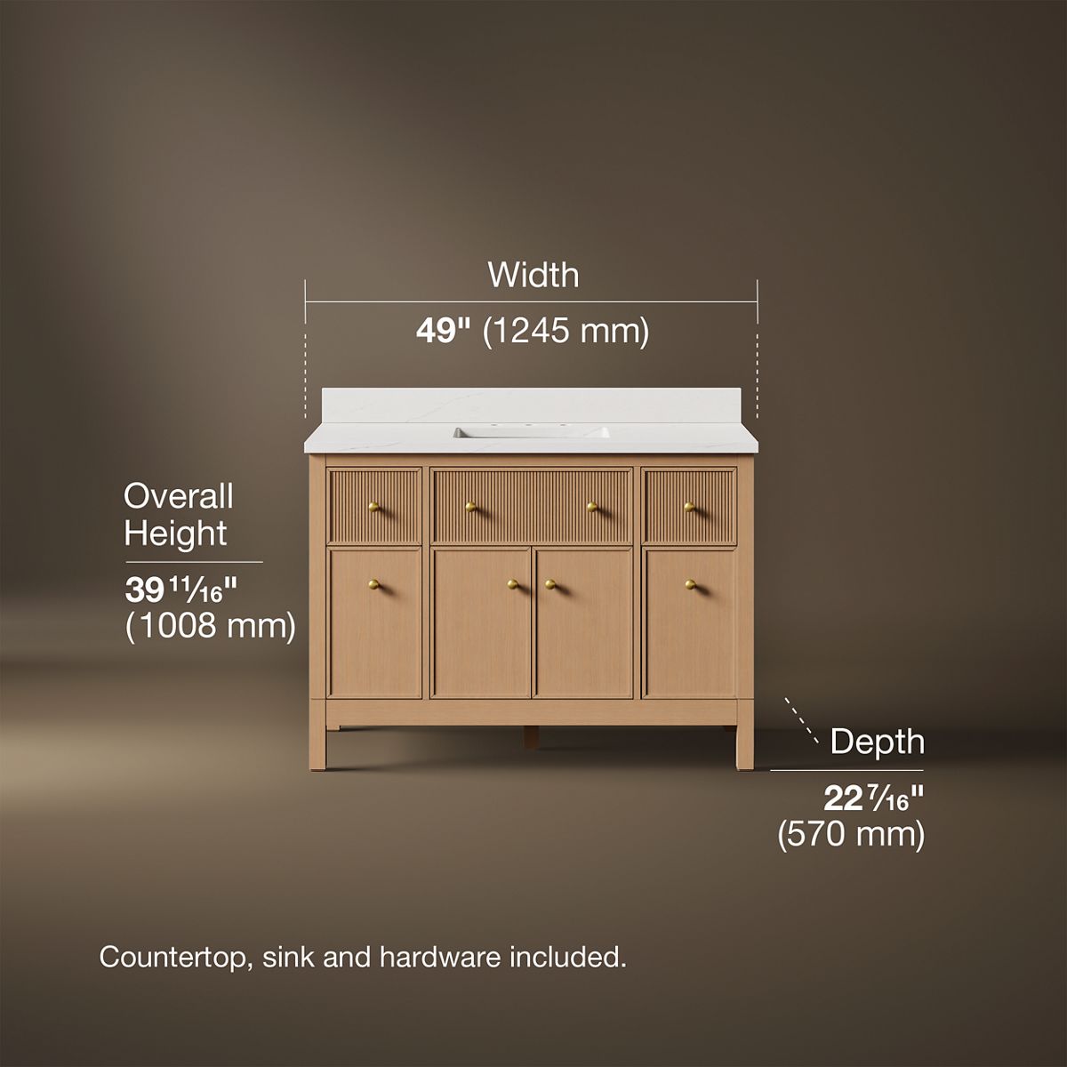 3/4 view of product with dimensions