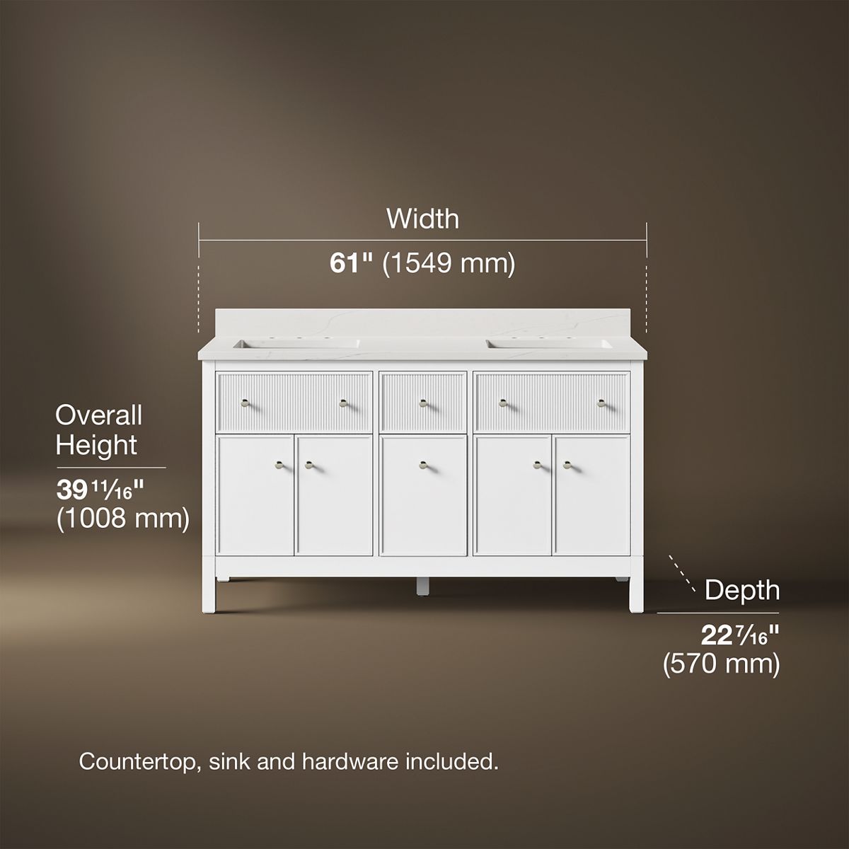 3/4 view of product with dimensions