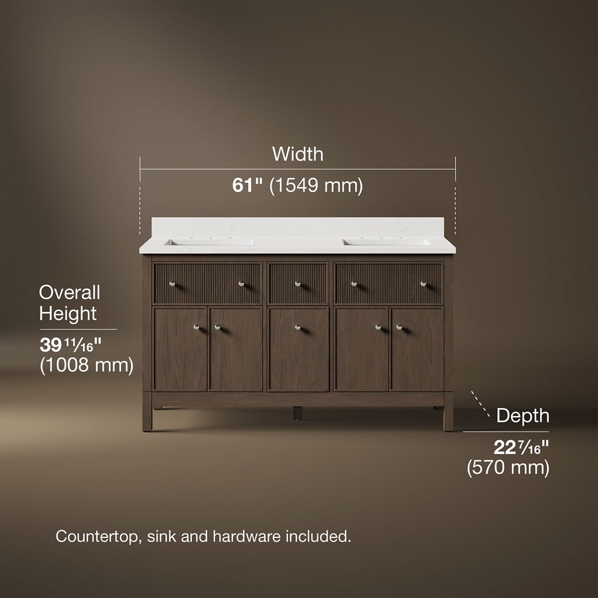 3/4 view of product with dimensions