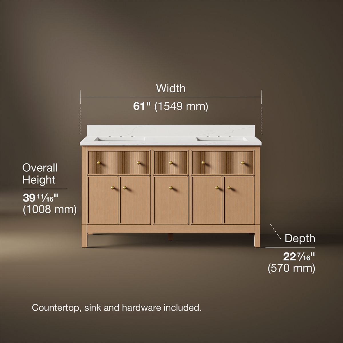3/4 view of product with dimensions