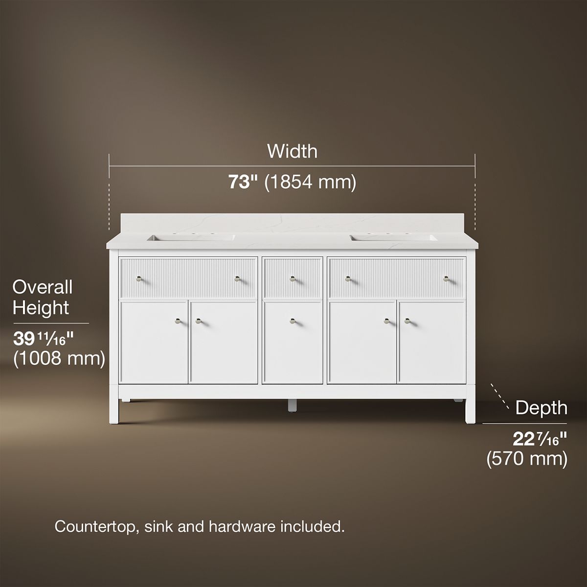 3/4 view of product with dimensions