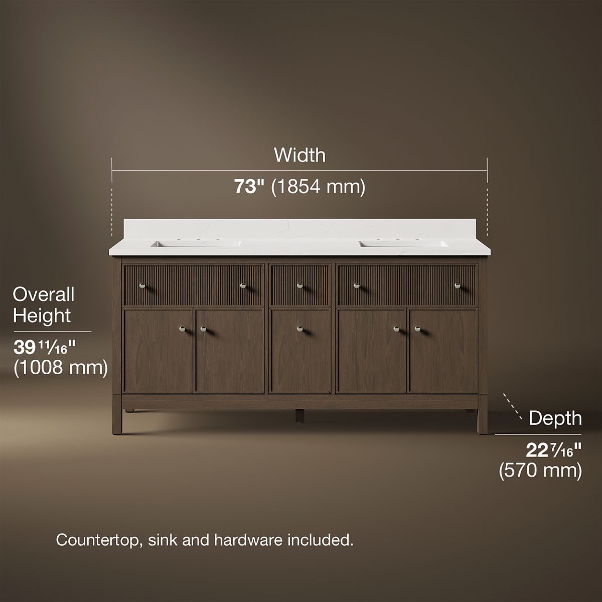3/4 view of product with dimensions