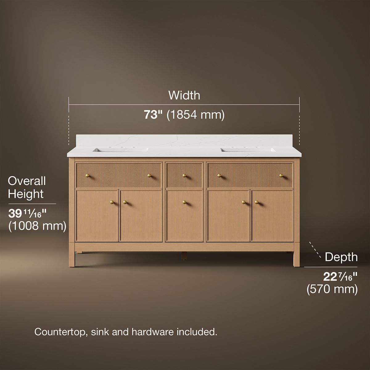 3/4 view of product with dimensions