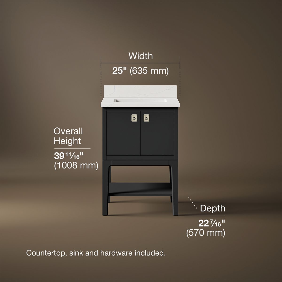 3/4 view of product with dimensions
