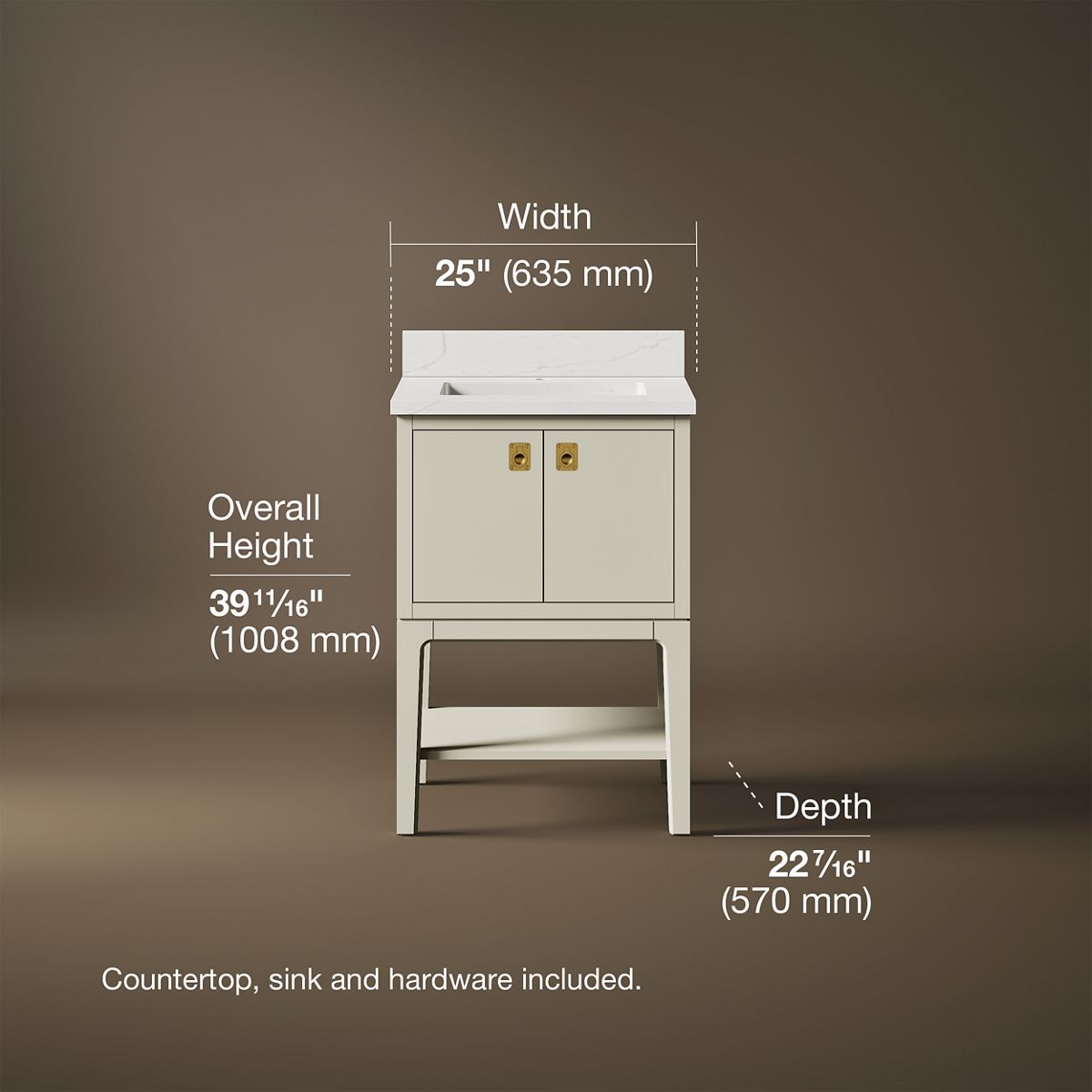 3/4 view of product with dimensions