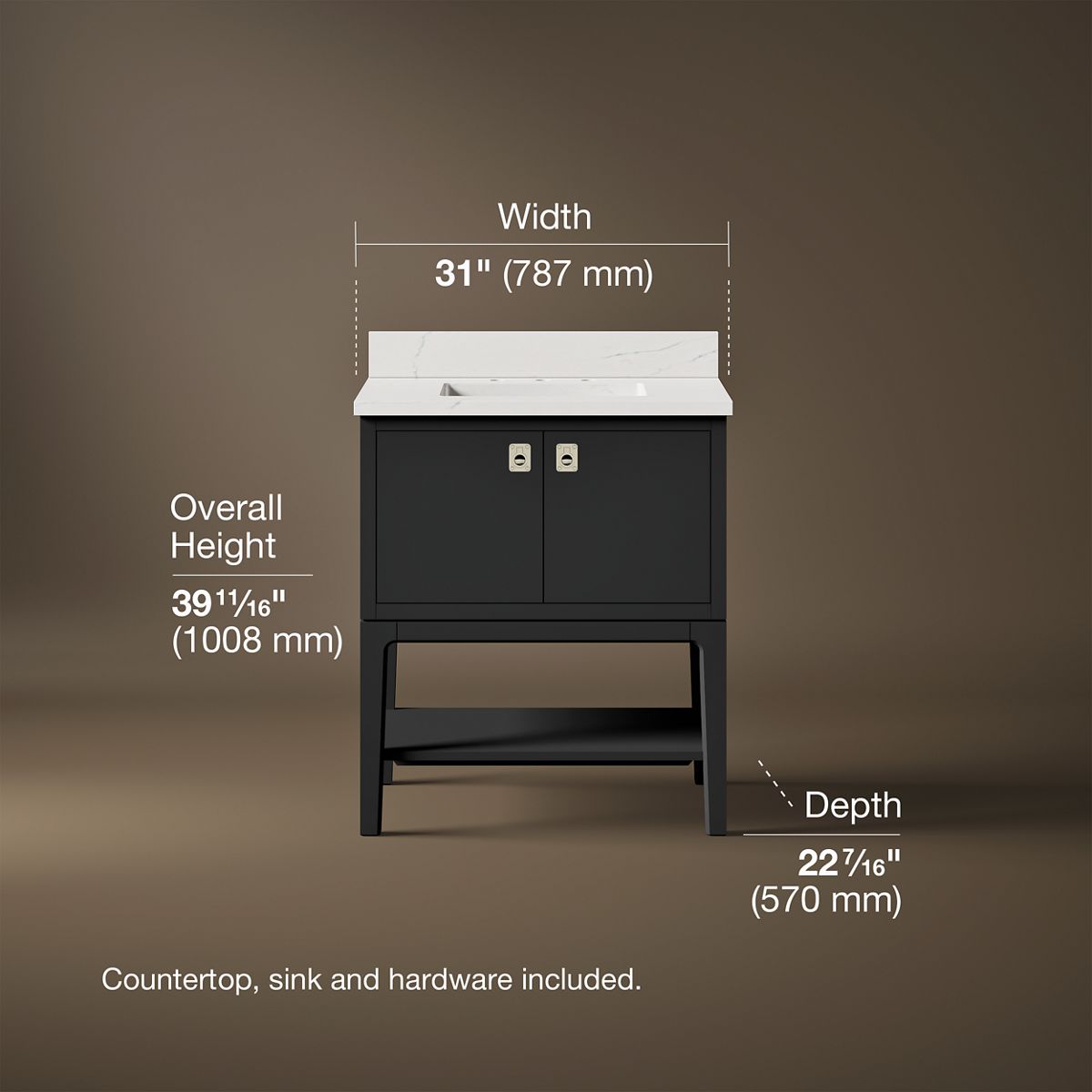 3/4 view of product with dimensions