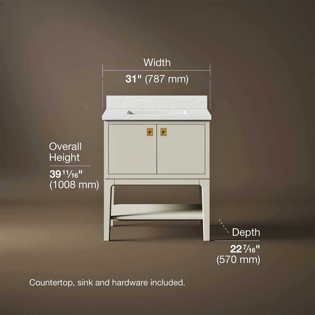3/4 view of product with dimensions