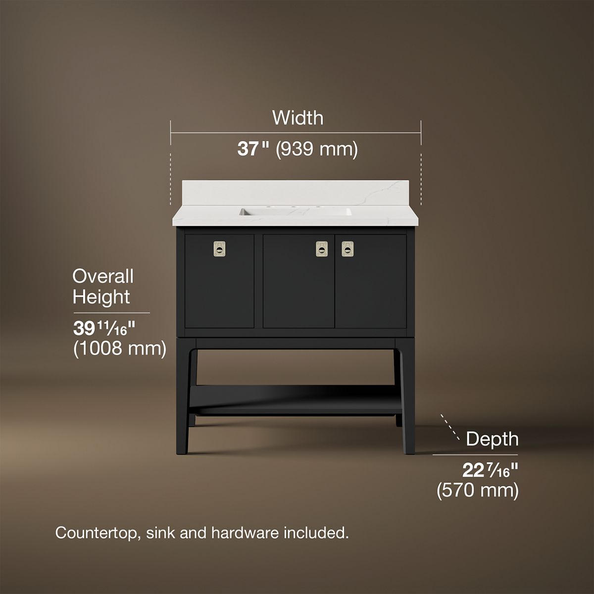 3/4 view of product with dimensions