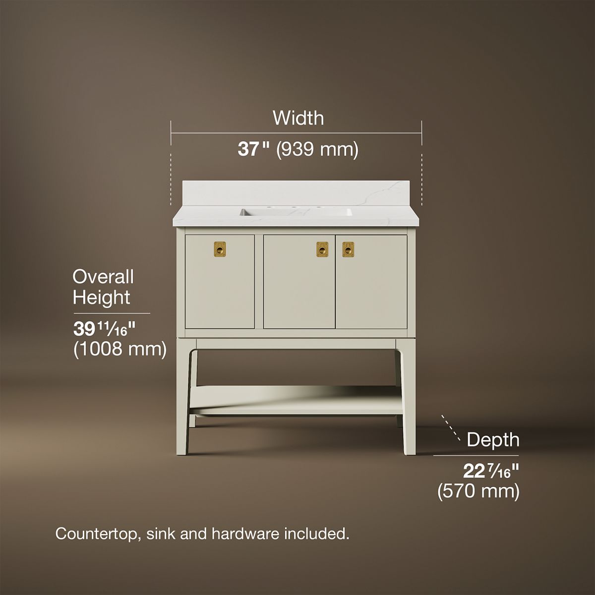 3/4 view of product with dimensions