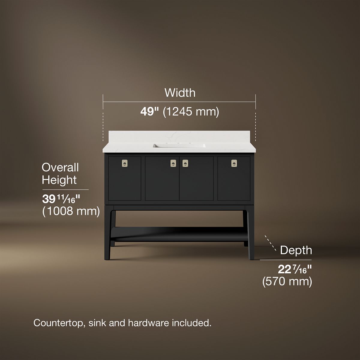 3/4 view of product with dimensions