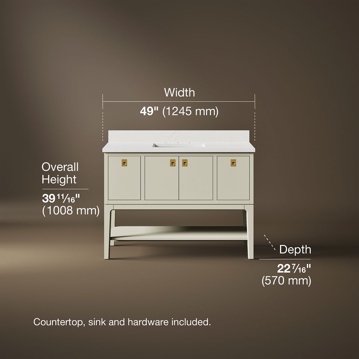 3/4 view of product with dimensions