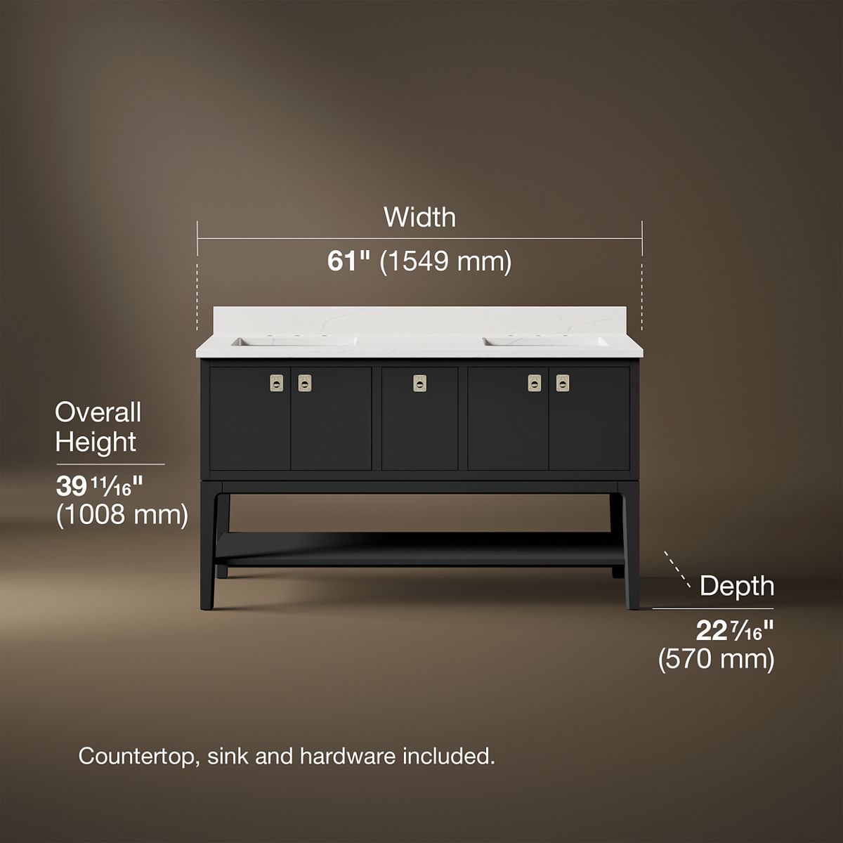 3/4 view of product with dimensions
