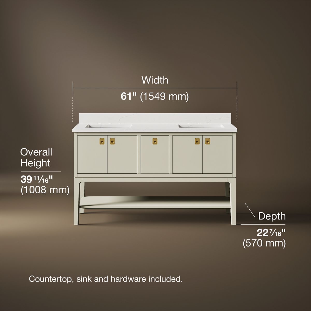 3/4 view of product with dimensions