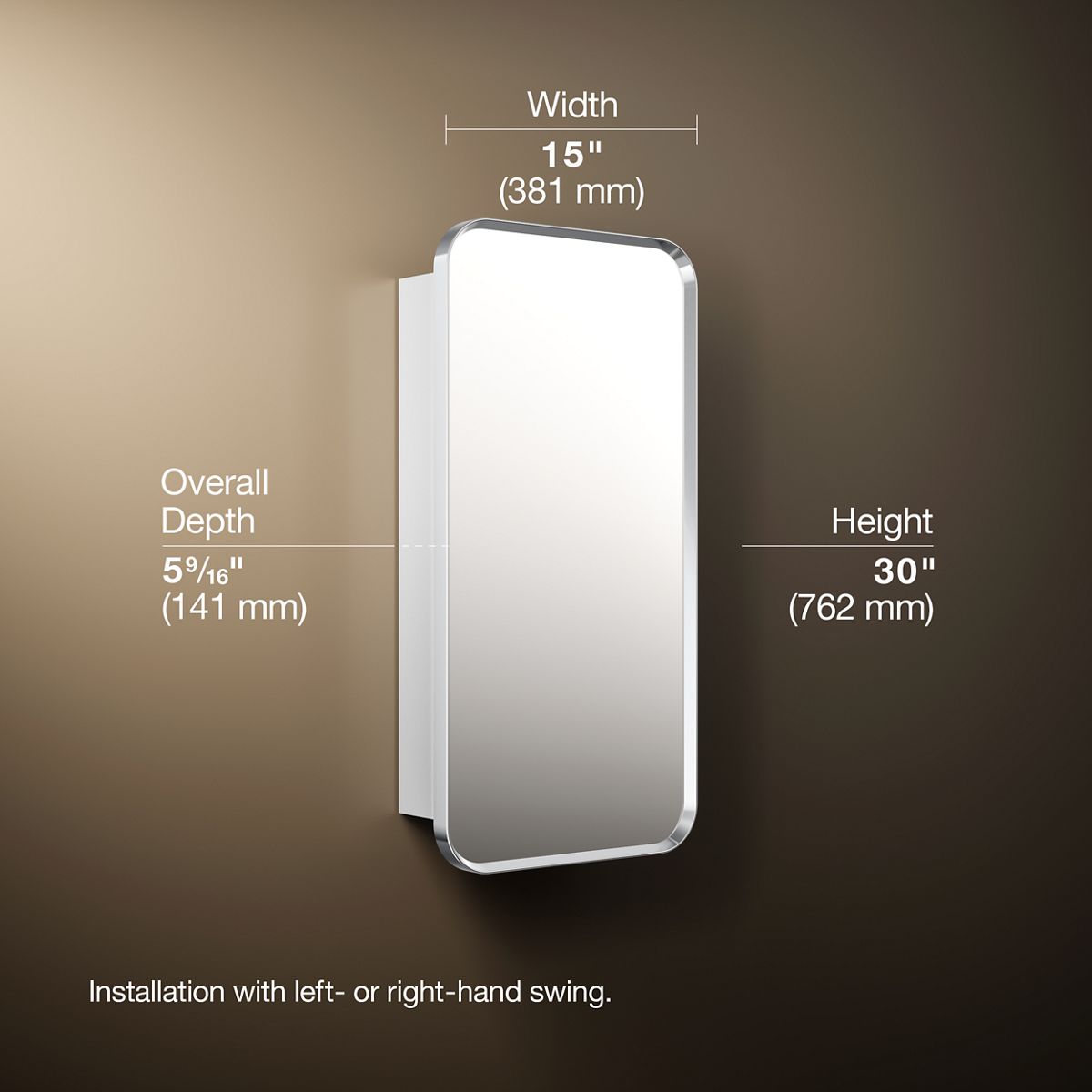 3/4 view of product with dimensions