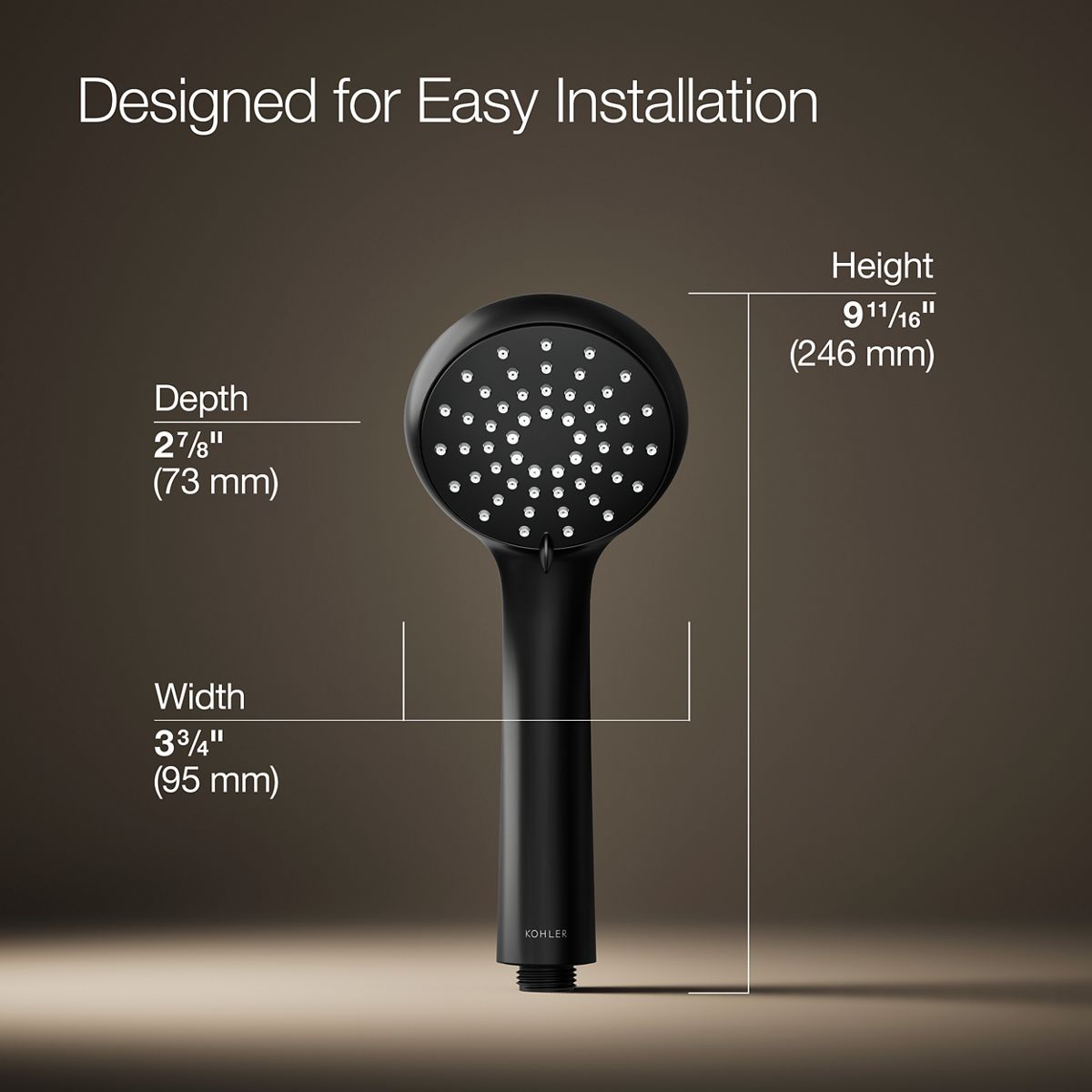 3/4 view of product with dimensions