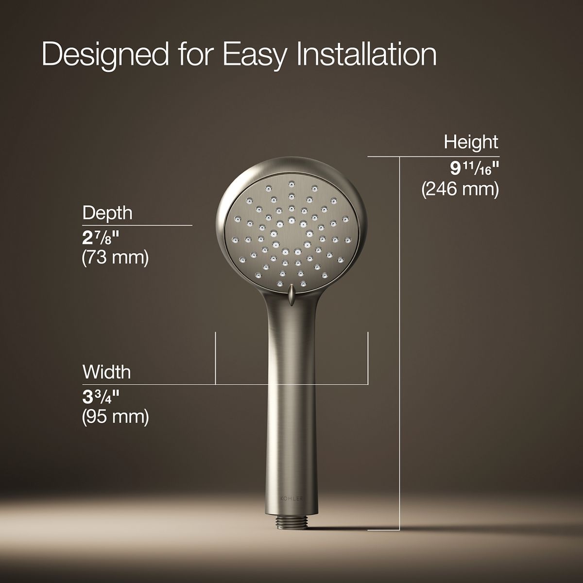 3/4 view of product with dimensions