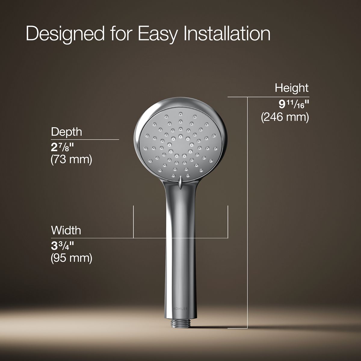3/4 view of product with dimensions