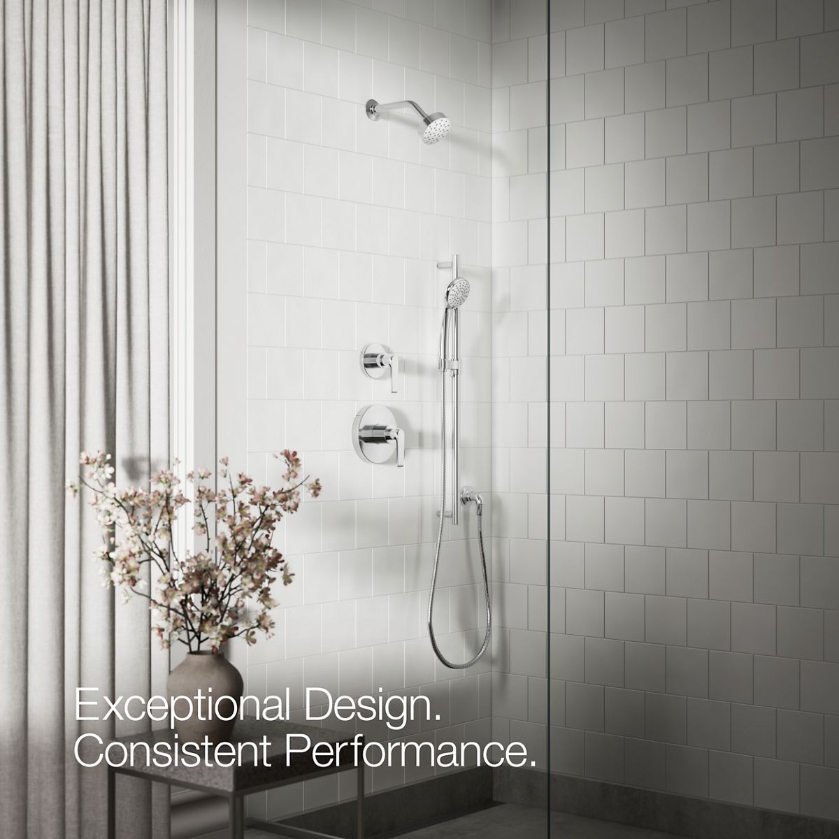 Up to 3 walls & multiple product categories visible, 2-point perspective