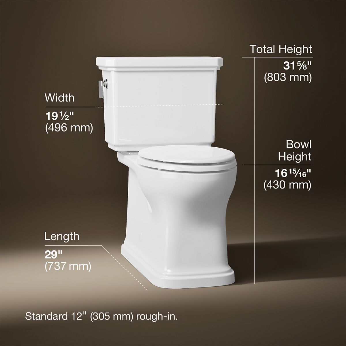 3/4 view of product with dimensions