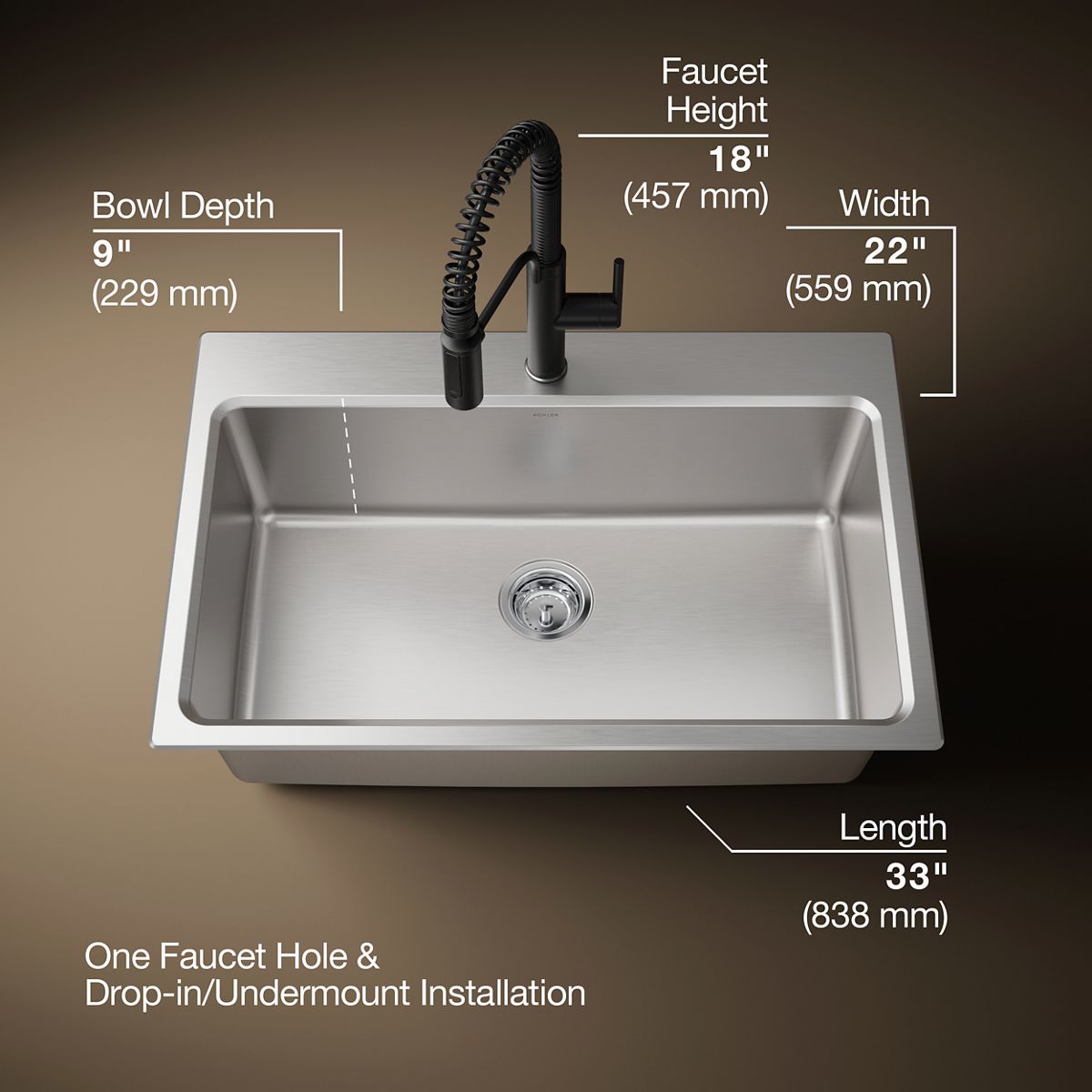 3/4 view of product with dimensions